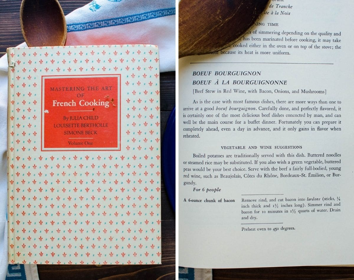 a copy of Julia Child's Mastering The Art of French Cooking.