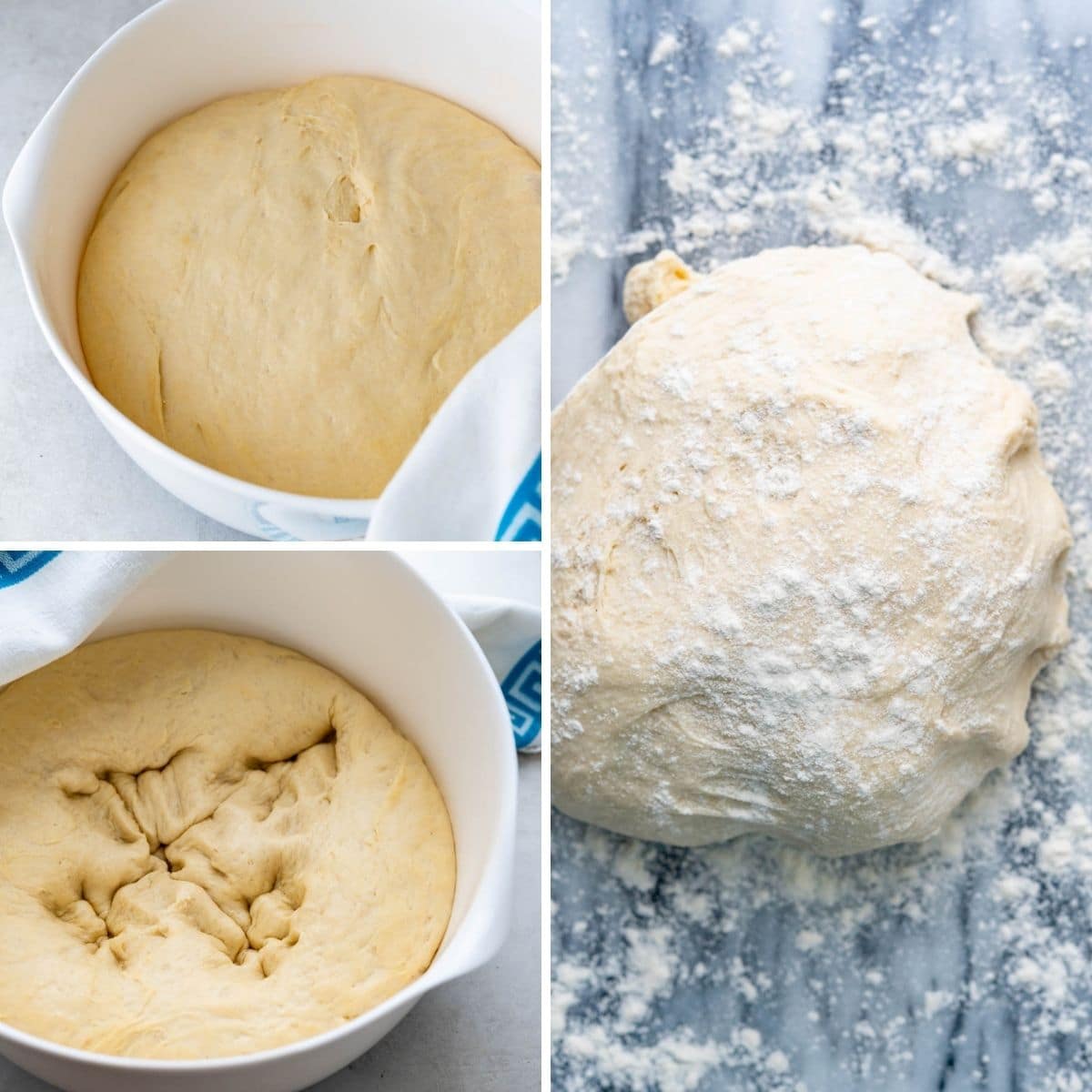 Letting the yeast roll dough rise before punching it down.