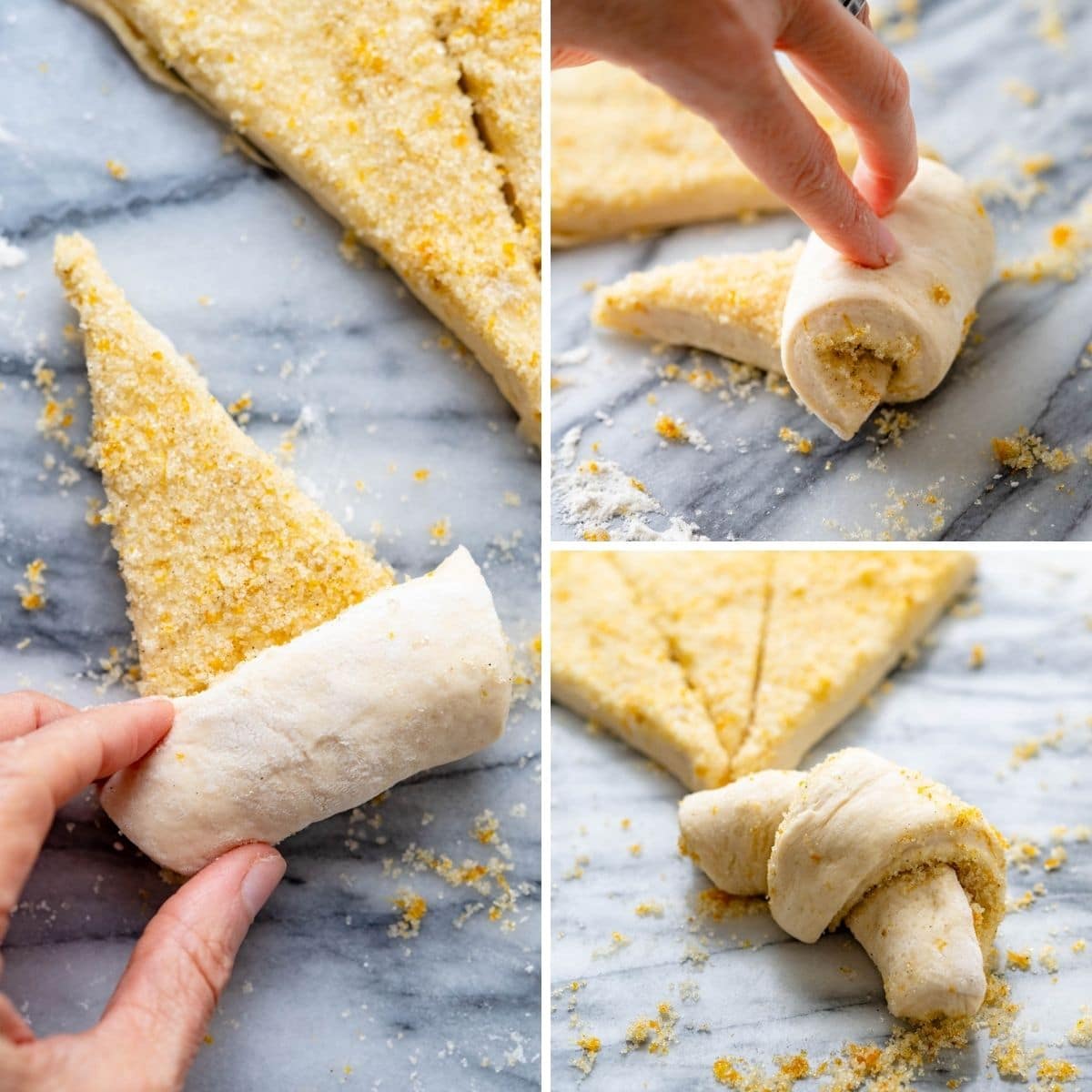 rolling the dough into crescents. 