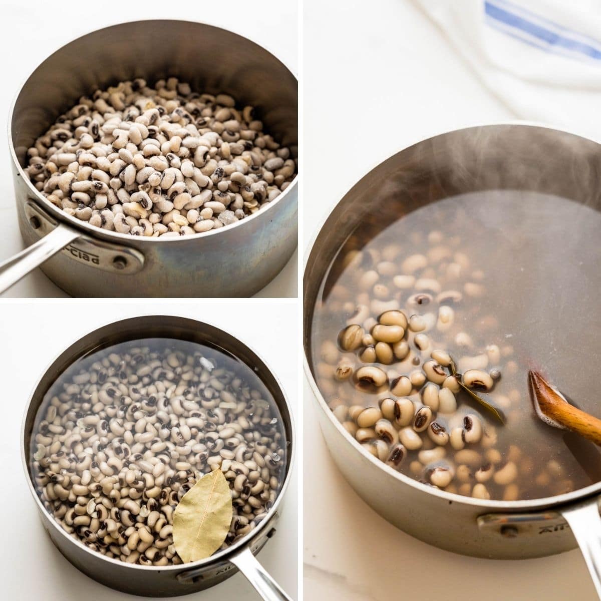 Cooking the black eyed peas.