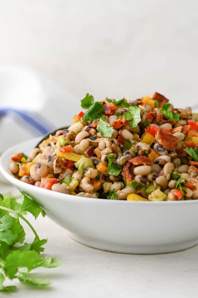 black eyed pea salad is best served warm with a slice or two of ham.
