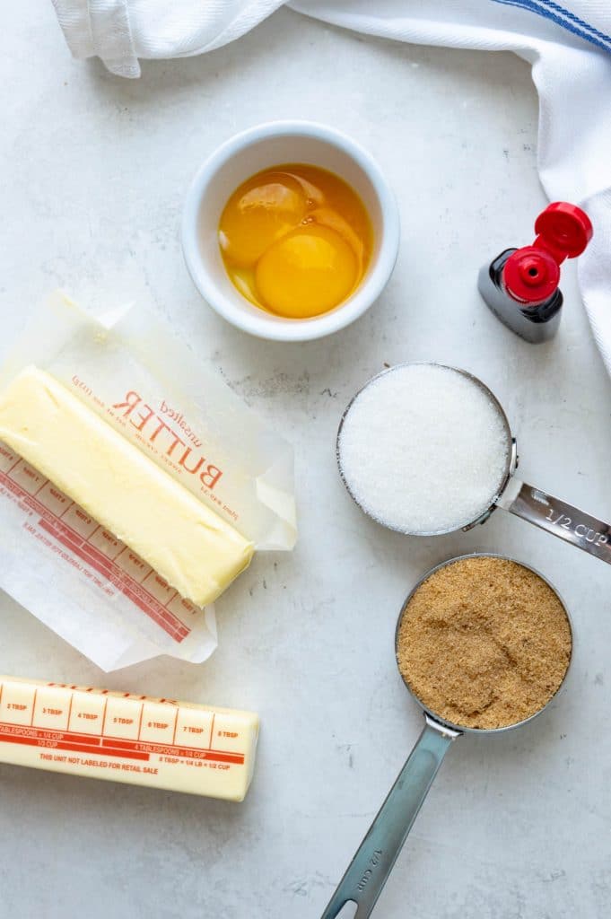 The ingredients to cream the butter and sugar.