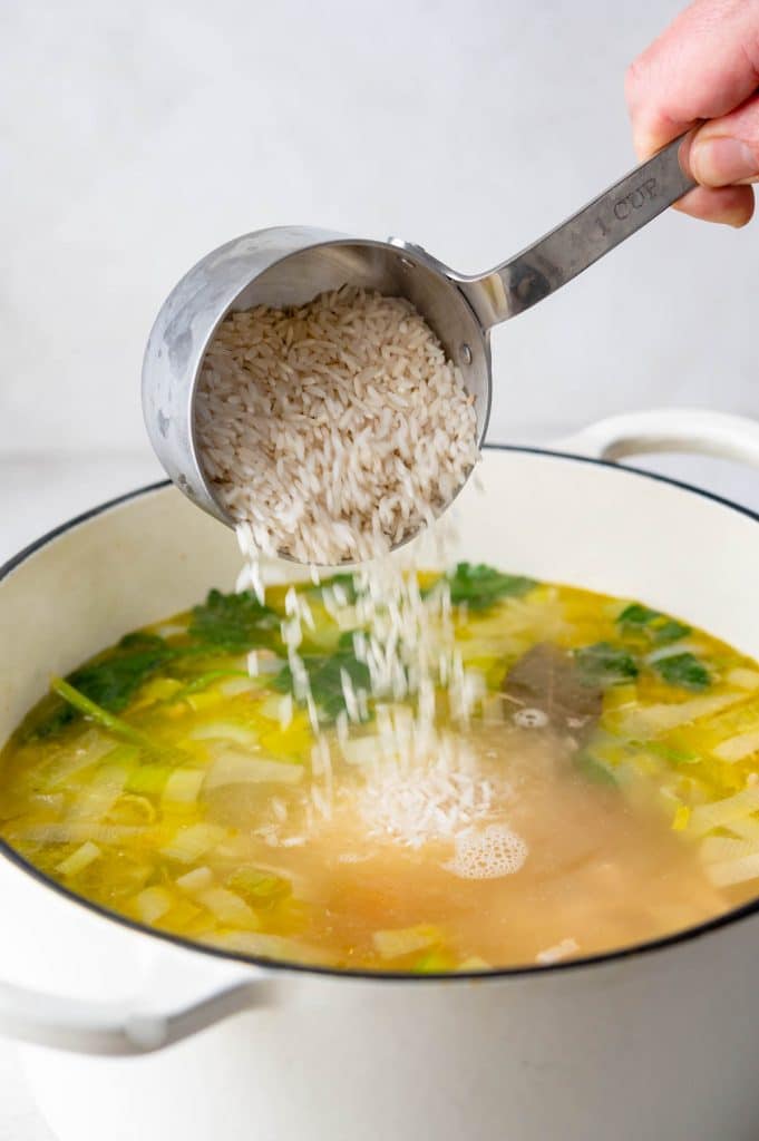 stir the rice into the turkey soup.