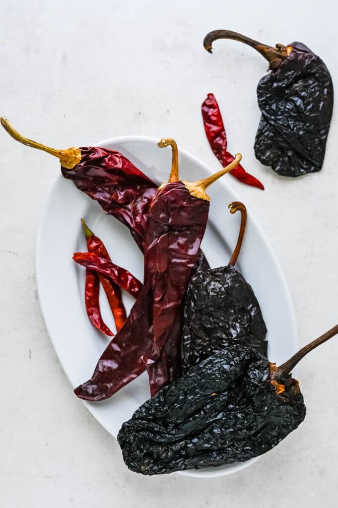 a trio of dried chile peppers. 