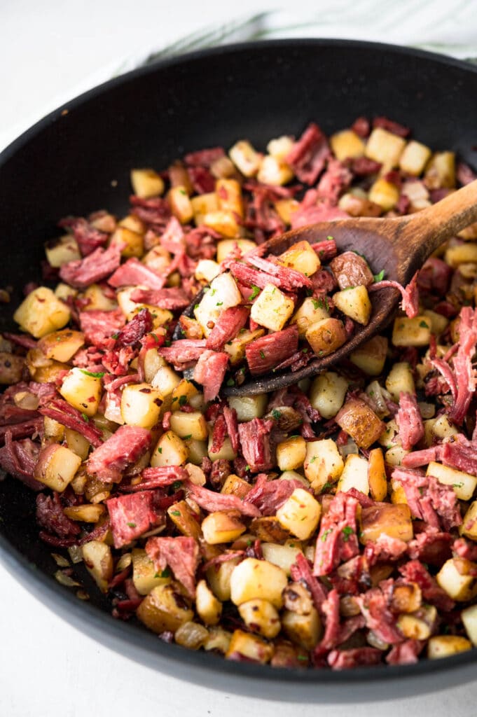 traditional corned beef hash after cooking.