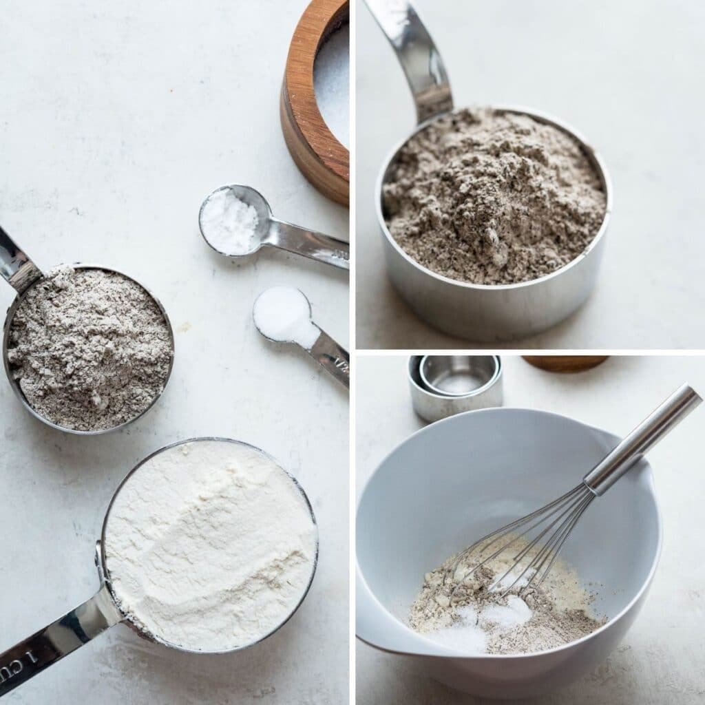 mixing the buckwheat with the dry ingredients.