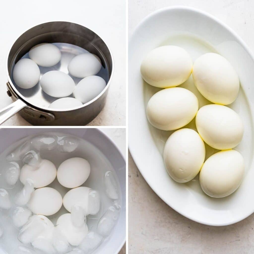 Cooking, shocking and peeling hard boiled eggs.
