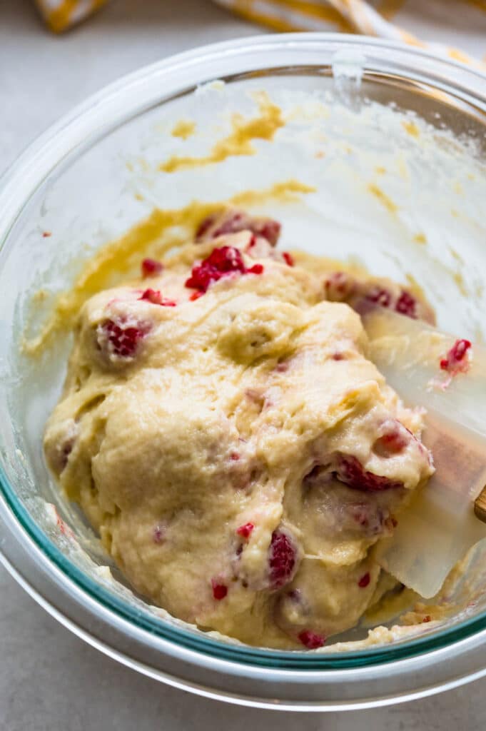 folding the raspberries into the batter. 