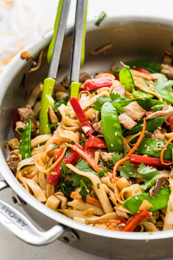 Serving ginger and pork stir fry from the skillet. 