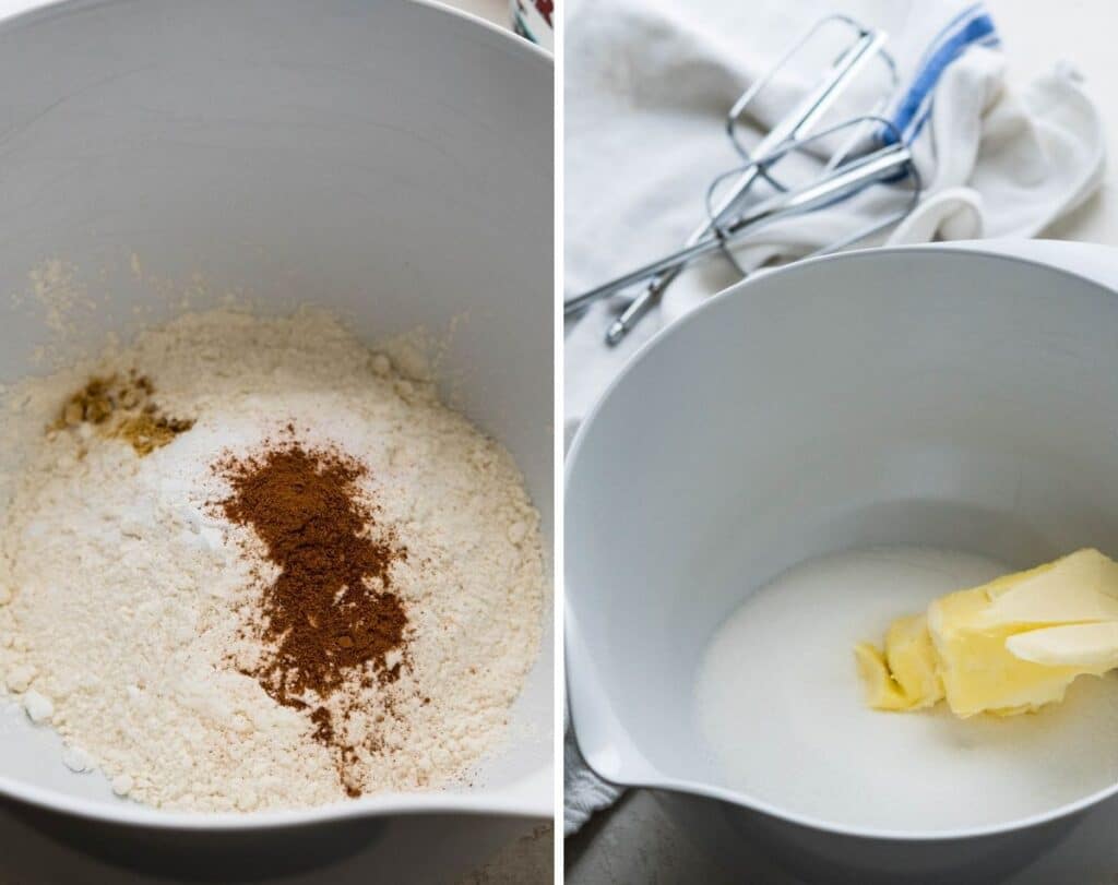 mixing the dry ingredients and beating sugar and butter together.