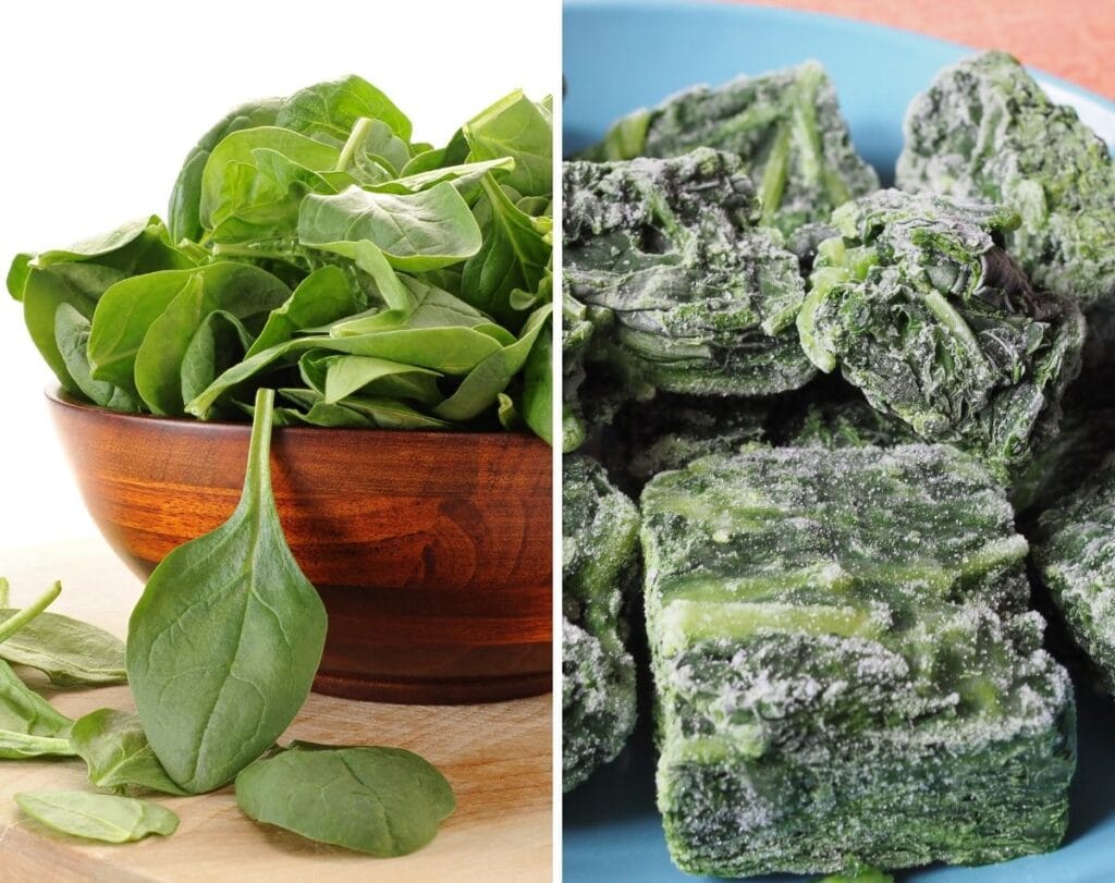 fresh and frozen spinach.