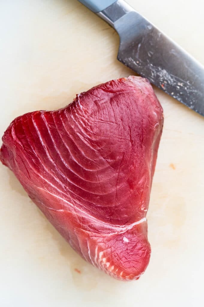 a large ahi tuna steak.