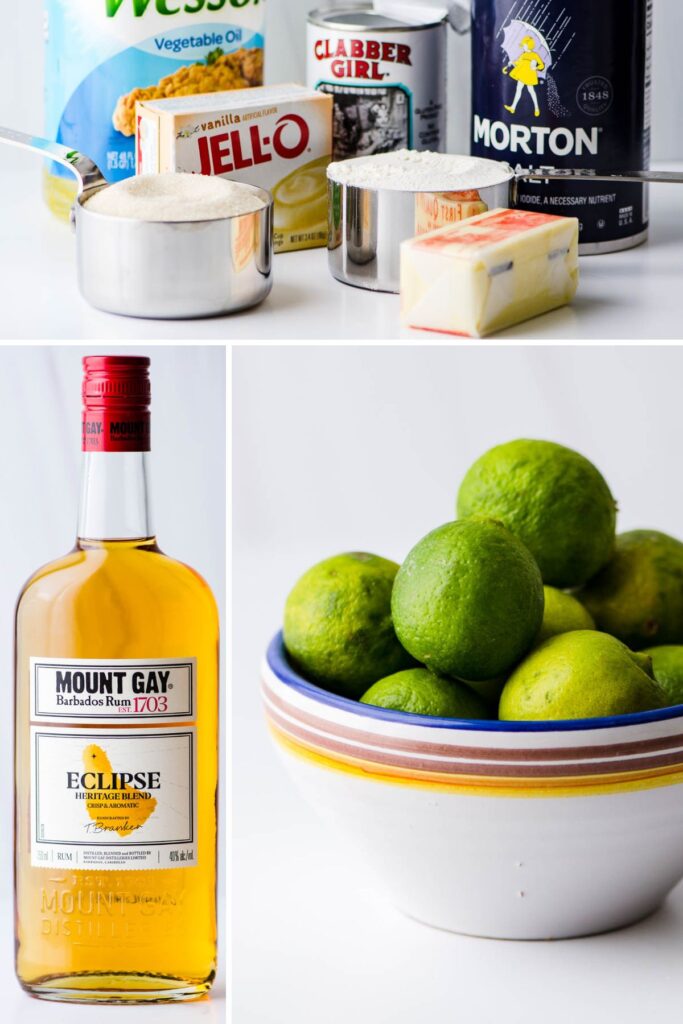 Ingredients for the lime rum cake.