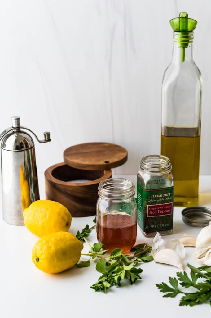 Ingredients for lemon garlic marinade.
