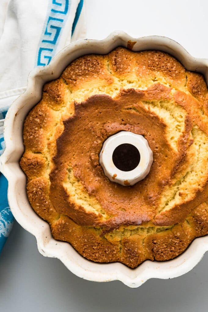 baked lime cake in a bundt pan.