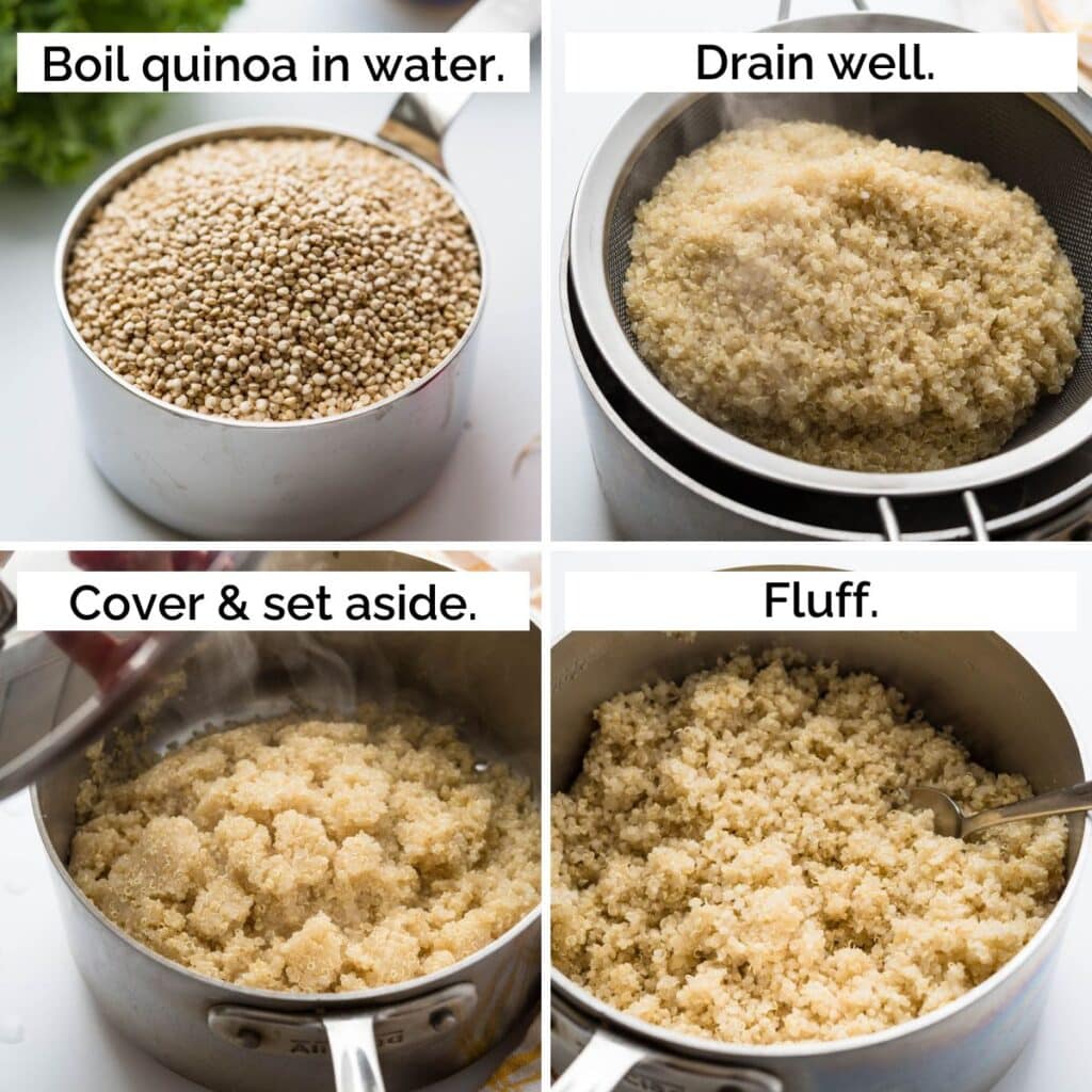 4 steps for perfectly steamed quinoa.