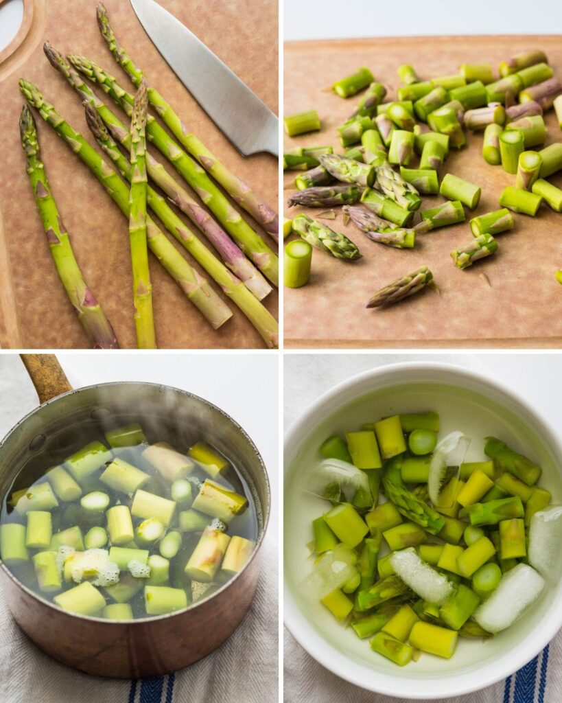 how to blanch and shock the asparagus.