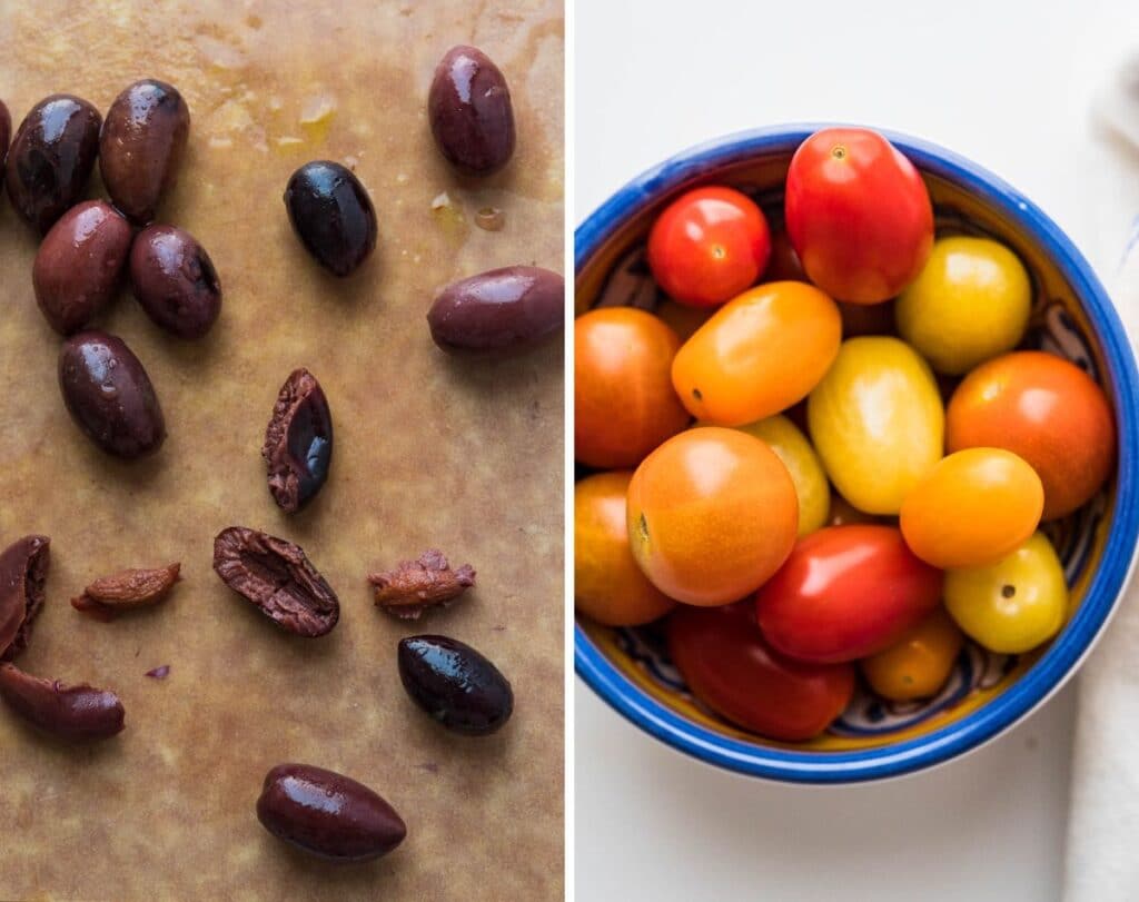 kalamata olives and grape and cherry tomatoes. 
