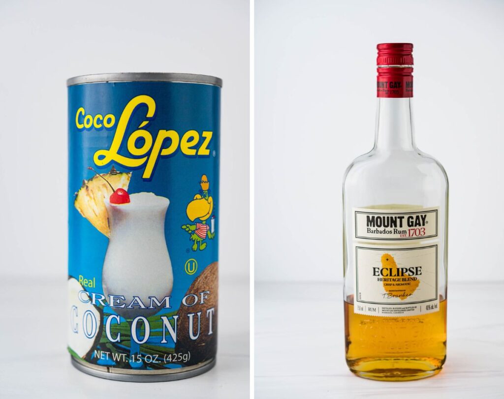 a can of coco lopez and golden rum.