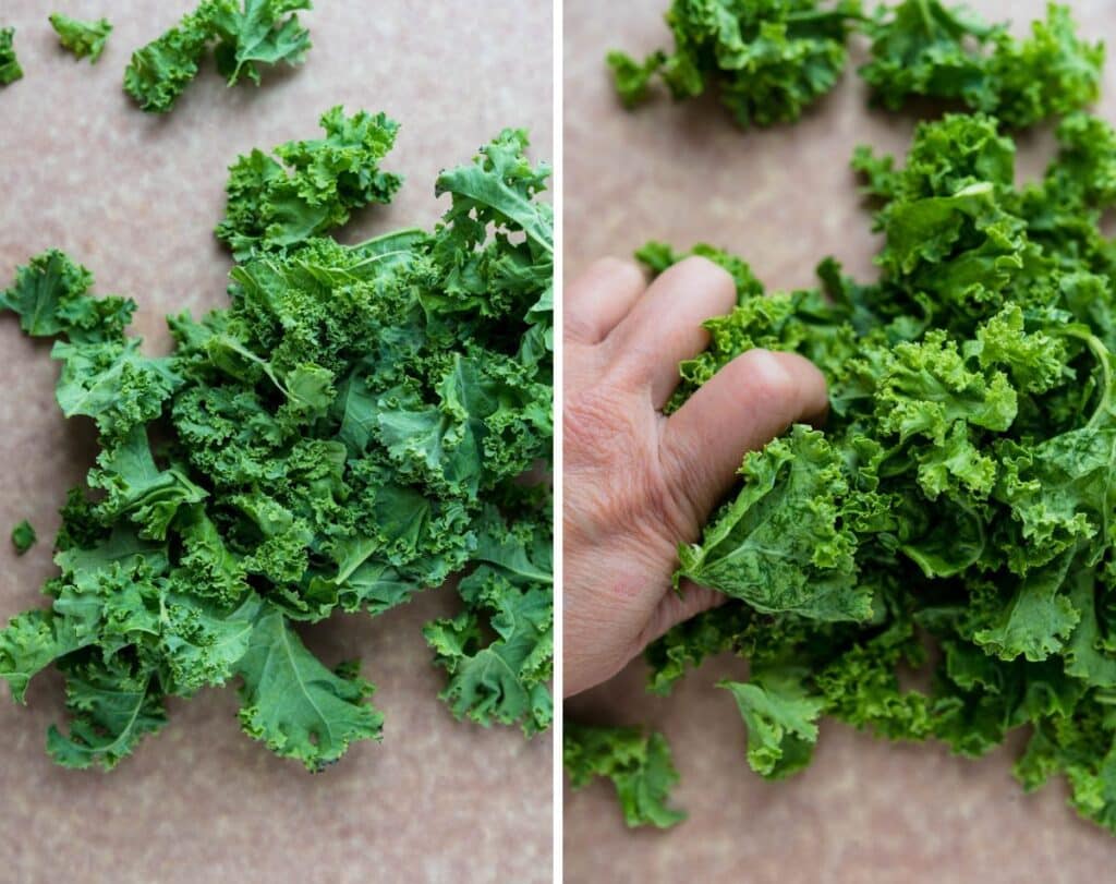 massaging kale to make it tender.