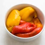 a bowl of roasted bell peppers.