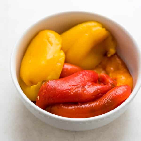 a bowl of roasted bell peppers.