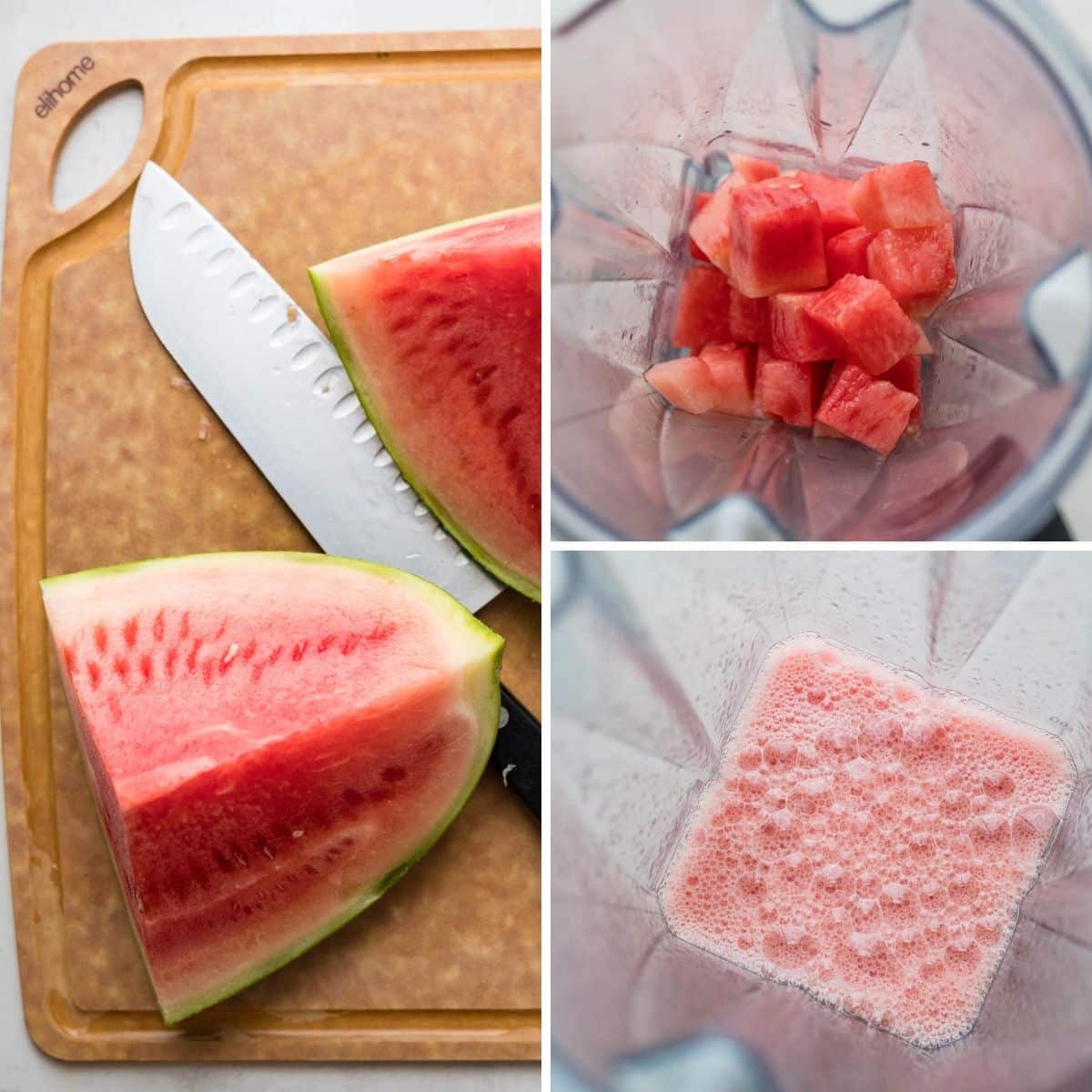 pureeing the watermelon in a blender.