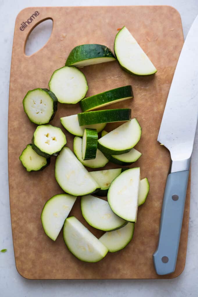 zucchini on a cutting board.