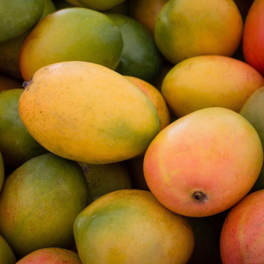 a pile of ripe mangoes.