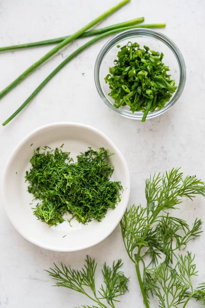 Fresh chives and dill for the buttermilk dressing.