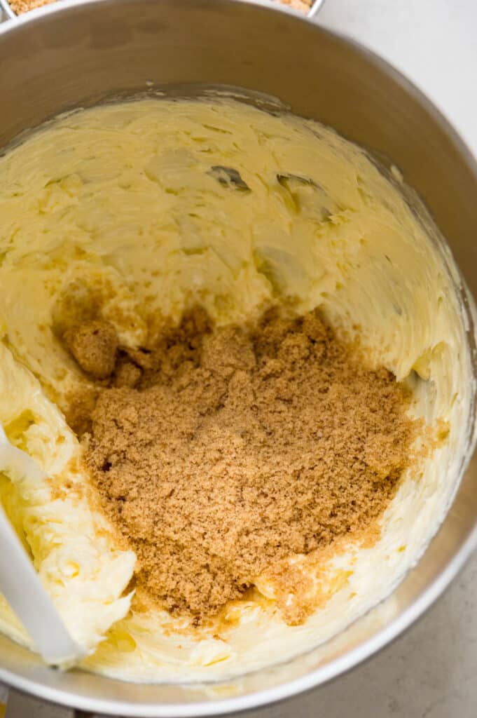 beating brown sugar into the butter. 