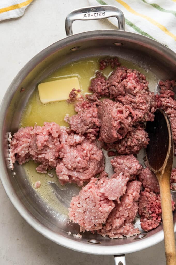 browning ground beef and pork with butter. 