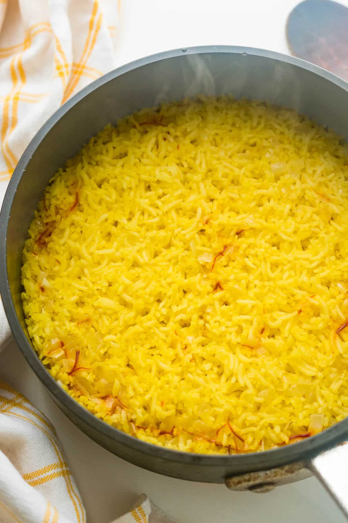 steamed saffron yellow rice.