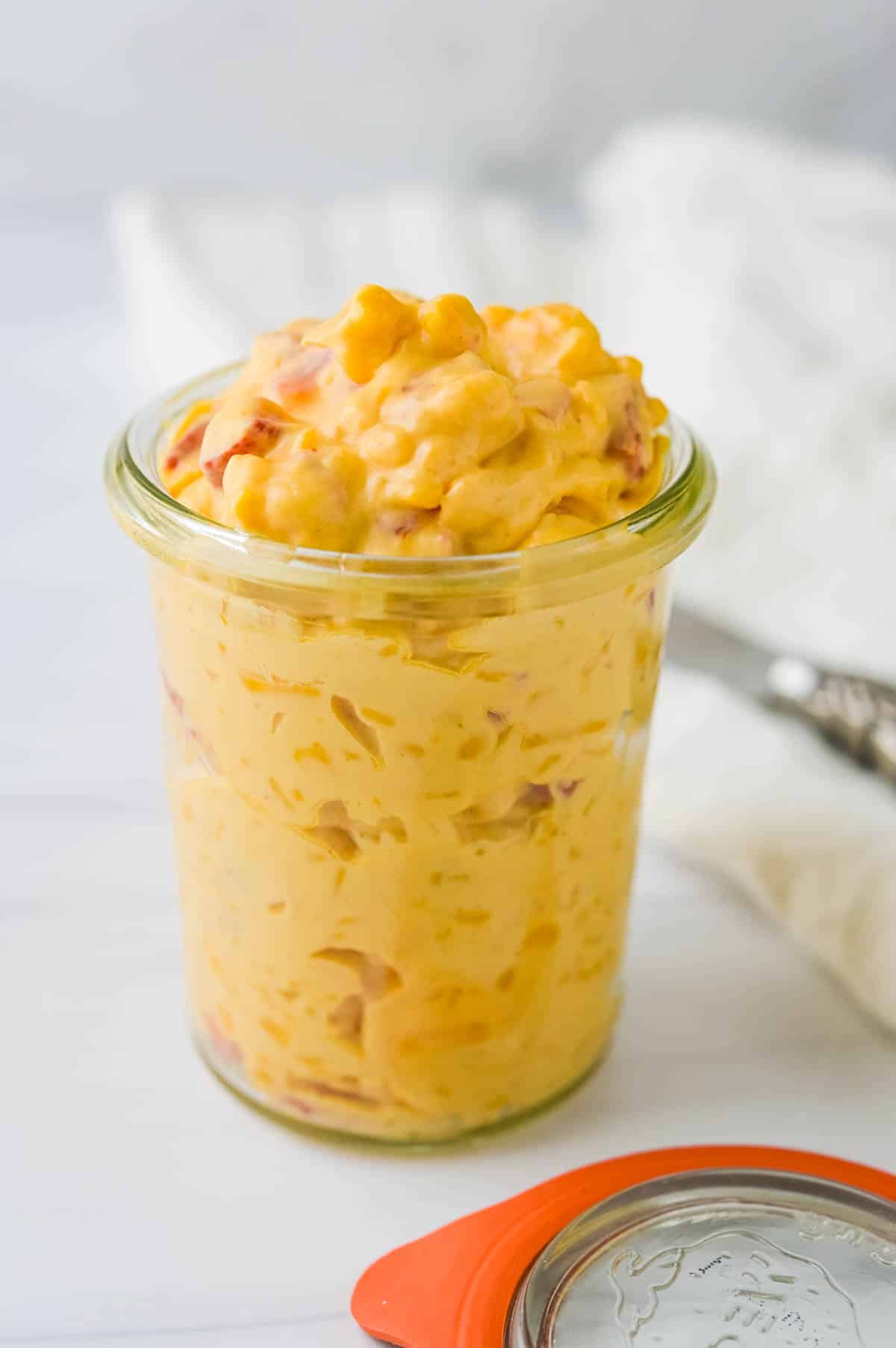 A jar of pimento cheese to gift to friends.
