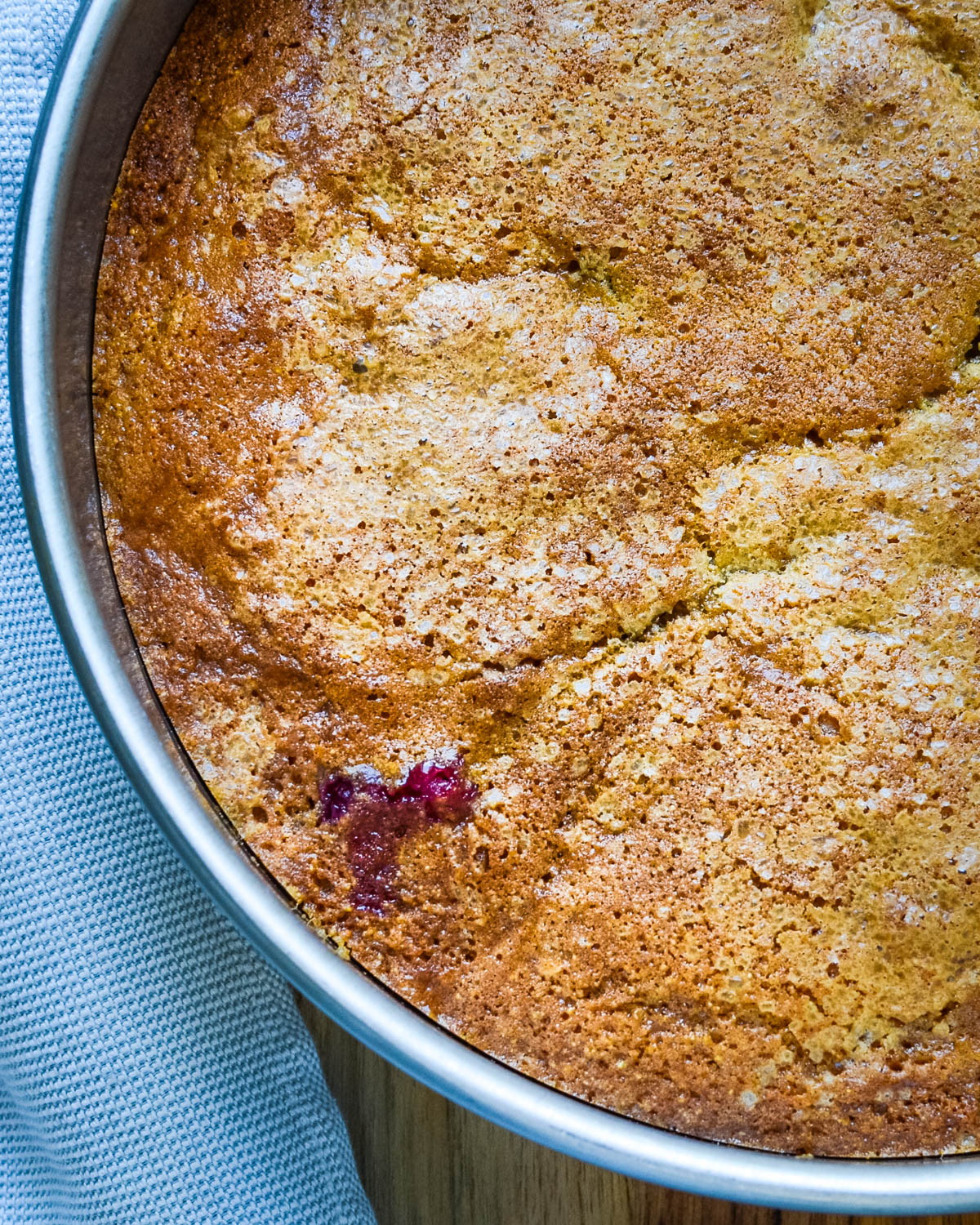 The baked cornmeal plum cake.