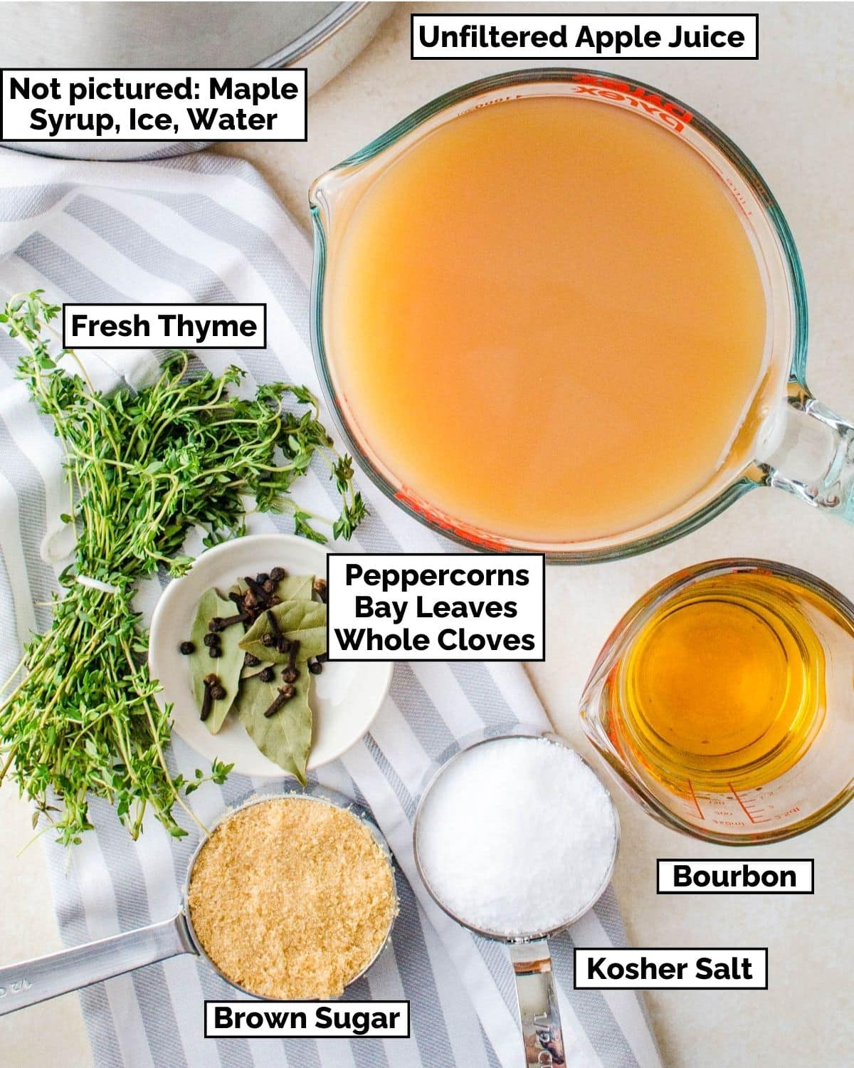 Ingredients for apple cider turkey brine.