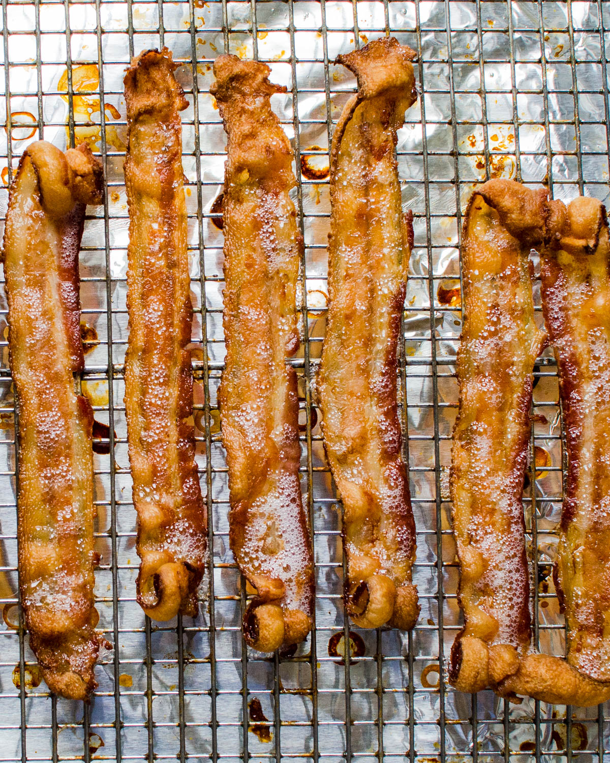 crisping bacon on a wire rack in the oven.