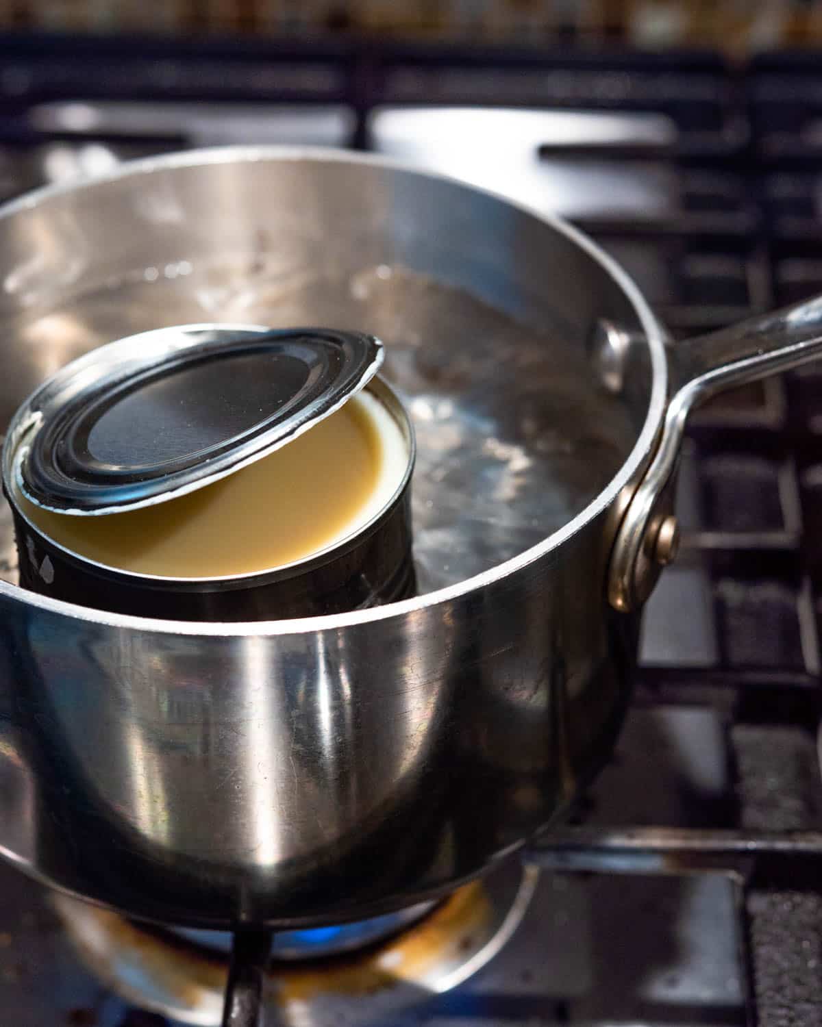 I am simmering the condensed milk in a water bath on the stovetop.