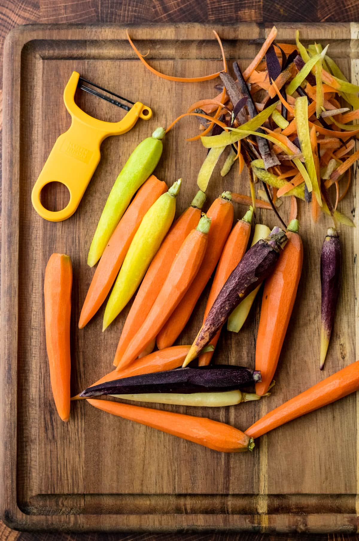 Peeling carrots.