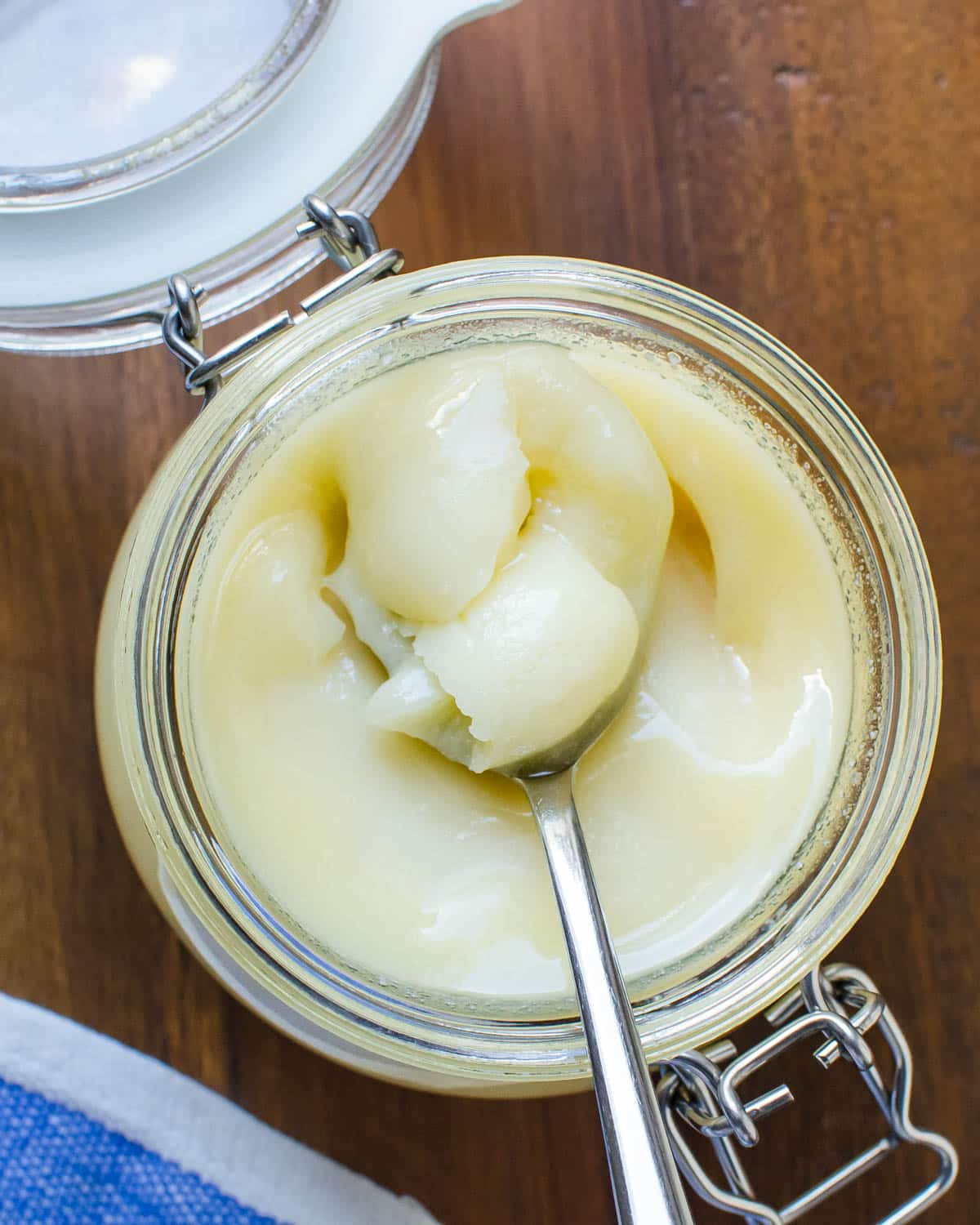 A jar of duck fat for flavoring.