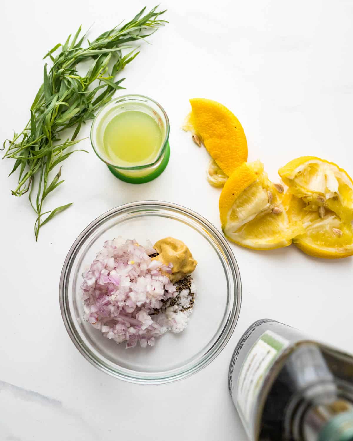 Ingredients for the lemon shallot and herb vinaigrette.