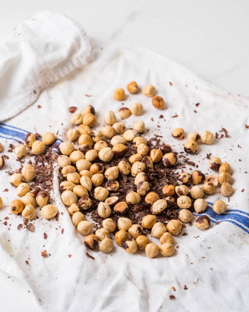 I was skinning the hazelnuts by rubbing them with the dishtowel.