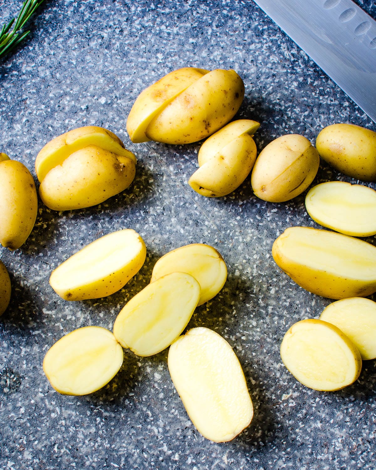 Sliced gold potatoes.