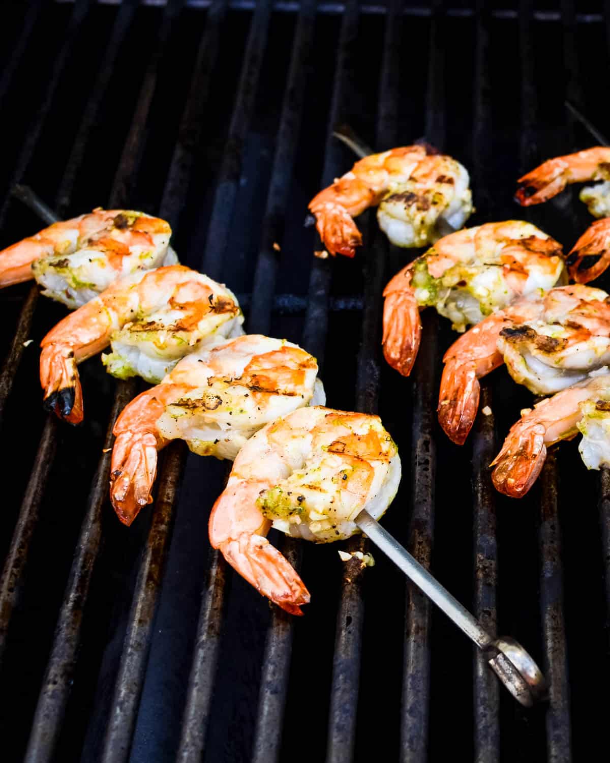 Grilling the shrimp kabobs.