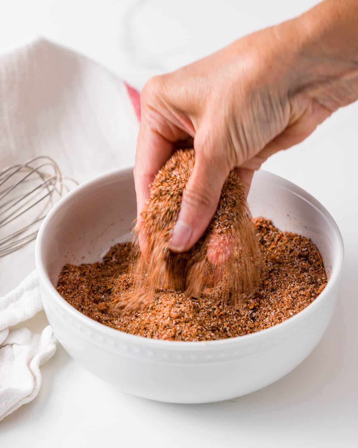 Hand-blending the bbq rub.