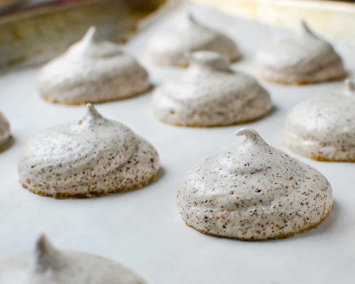 Baked meringues after removing them from the oven.
