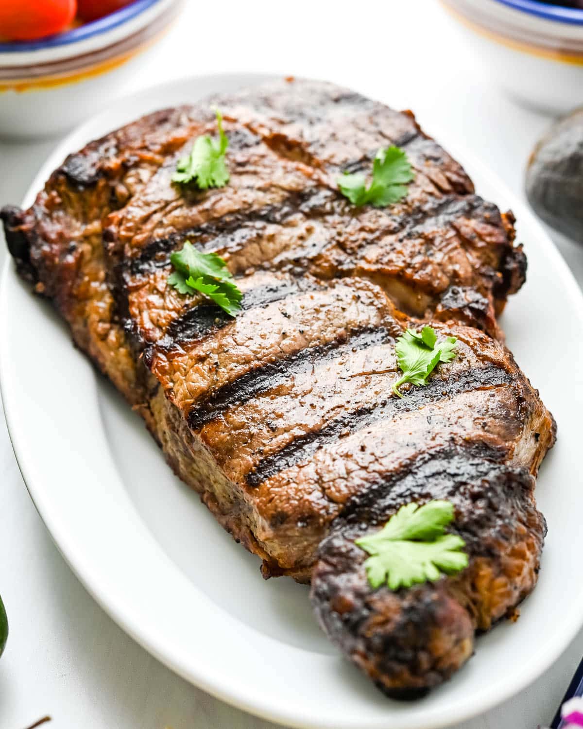 A grilled ribeye steak.