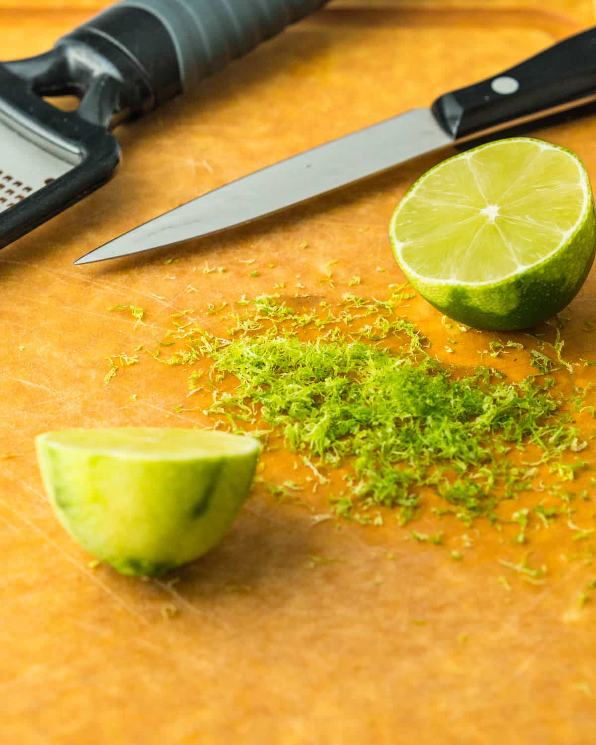 Zesting a lime for the honey lime dressing.