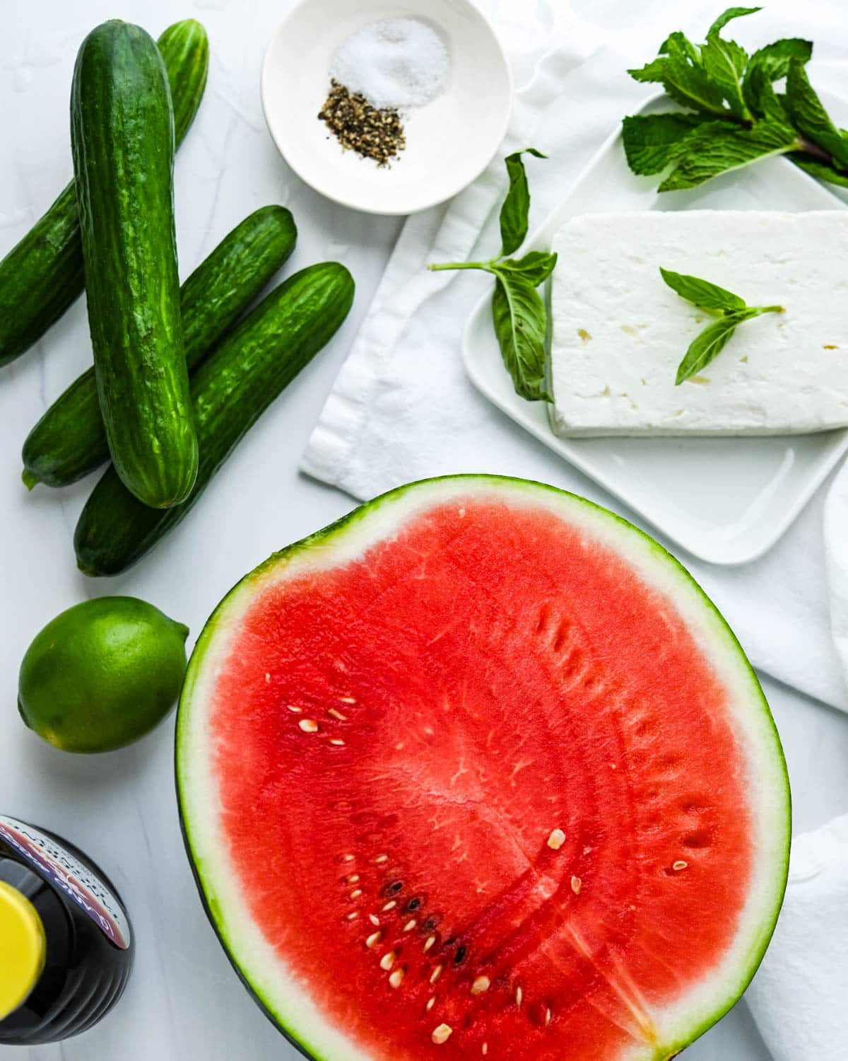 Ingredients for the watermelon salad. 
