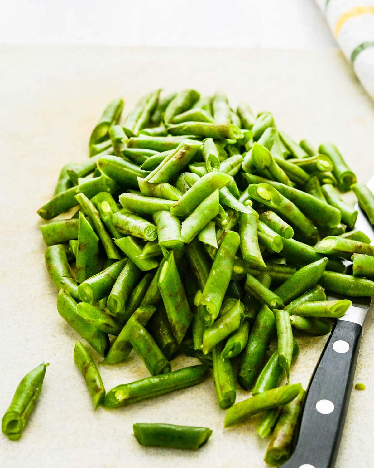 trimming green beans.